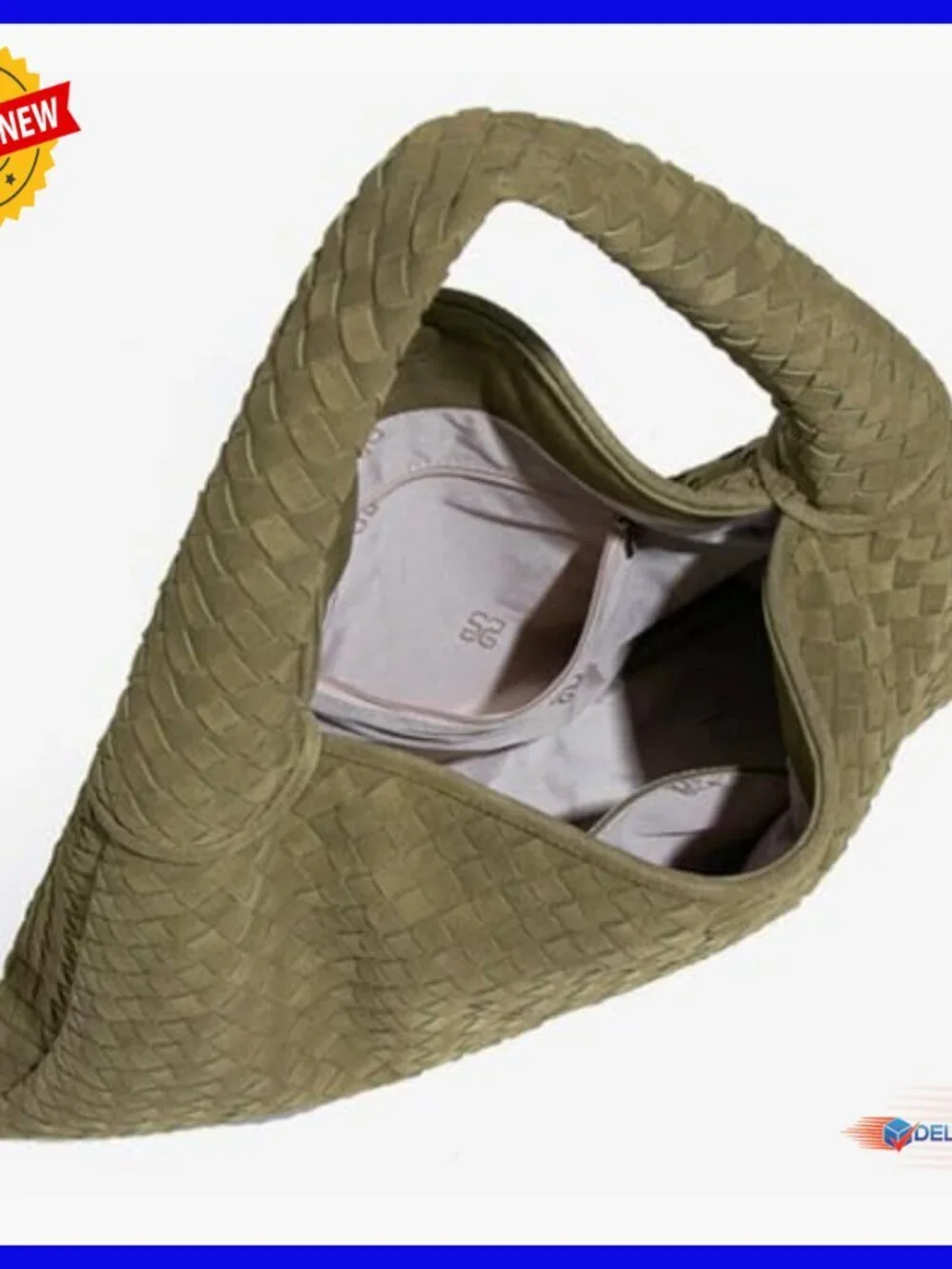 Medium Woven Faux Suede Hobo Tote Bag with Magnetic Closure